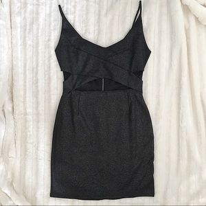 {Boutique} Black Glitter Cutout Dress